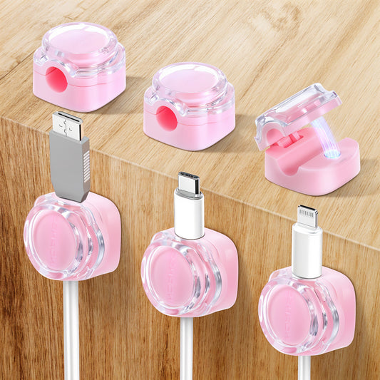 cobee 6 Pcs Magnetic Cable Holder, Under Desk Cable Clips Management, Adhesive Wire Holder Keeper Organizer, Cord Holder for Home Office Desk Phone Car Wall(Pink)