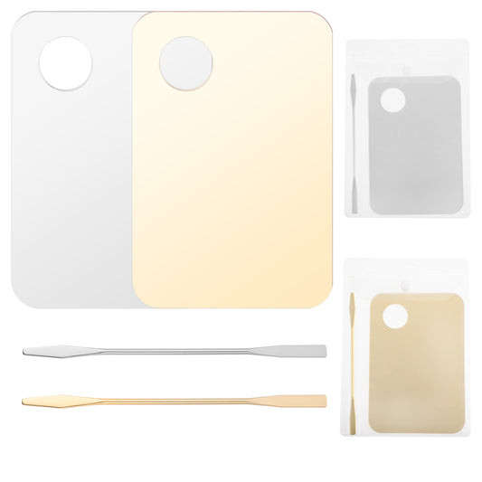 cobee 4 Pcs Makeup Palettes with Spatula, Acrylic Makeup Mixing Palette Tray, Nail Polish Foundation Palette Lipstick Palette for Eye Shadow Lipsticks Nail Art Beauty Salon Makeup Artist(Yellow)