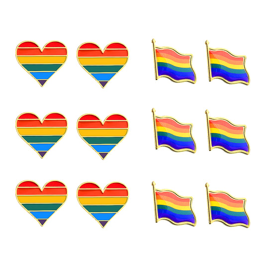 Molain 12 Pcs Rainbow Brooch Gay Pride Pins- Rainbow Gay Pride Flag Pins+ Heart Gay Flag Pride Pins, LGBTQ Lapel Decoration for Faggotry Lesbian