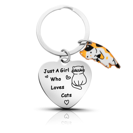 BOHUIZ Funny Cat Keyring Gifts Cat Lover Gift Just A Girl Who Loves Cats Cute Animal Keyring Gift for Women Girls Who Love Cats Key Ring Gifts for Animal Lovers