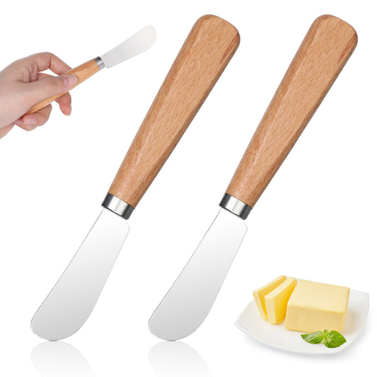 Cobee 2Pcs Butter Knife, Butter Knives Set, Butters Knife Spreader Cheese Knives with Wooden Handles, Cheeses Slicer for Cream Cheese Jam Toast Sandwich Pastry Spreading