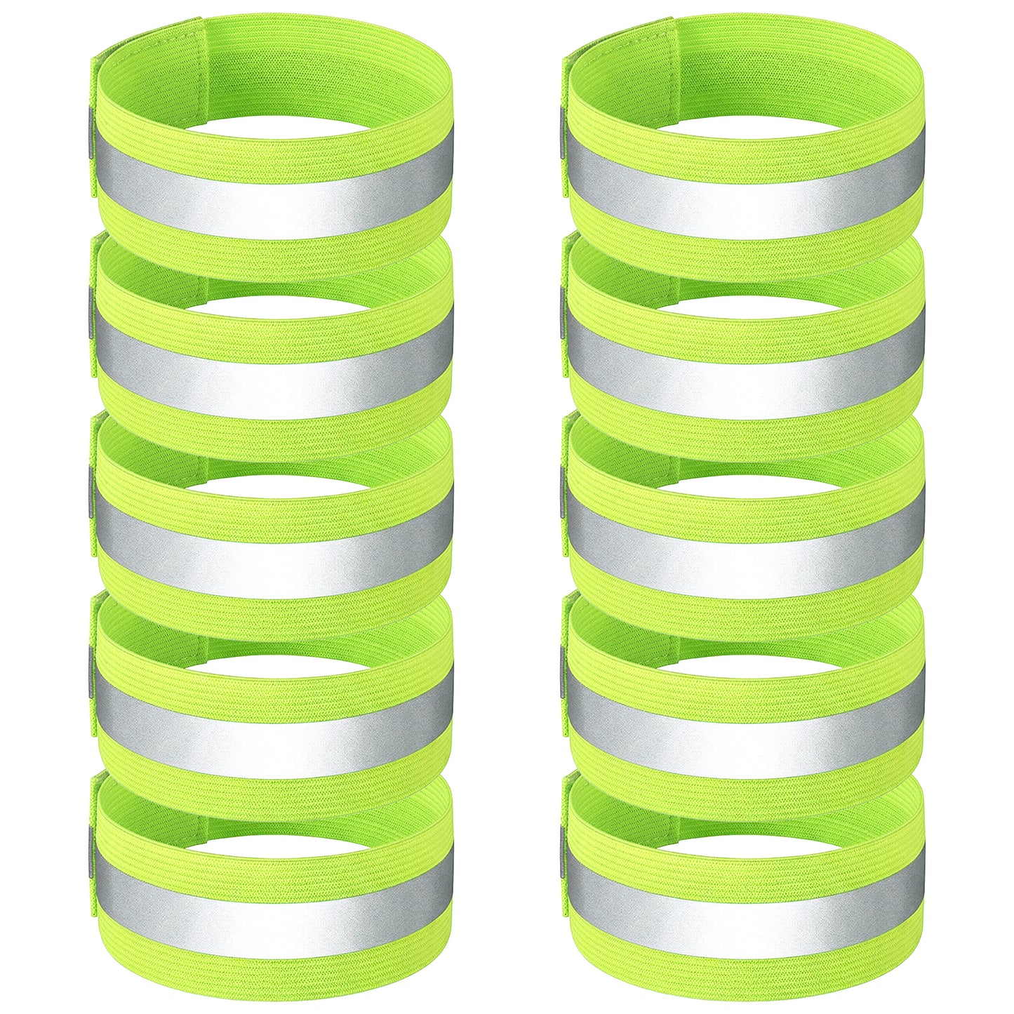HJZHII 10pcs High Visibility Reflective Armbands, Adjustable Elastic Safety Straps Reflective Armbands Arm Band Ankle Band for Cycling Walking Jogging Motorcycling & Night Sports Fluorescent Green