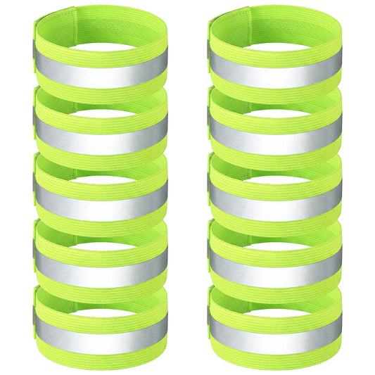HJZHII 10pcs High Visibility Reflective Armbands, Adjustable Elastic Safety Straps Reflective Armbands Arm Band Ankle Band for Cycling Walking Jogging Motorcycling & Night Sports Fluorescent Green