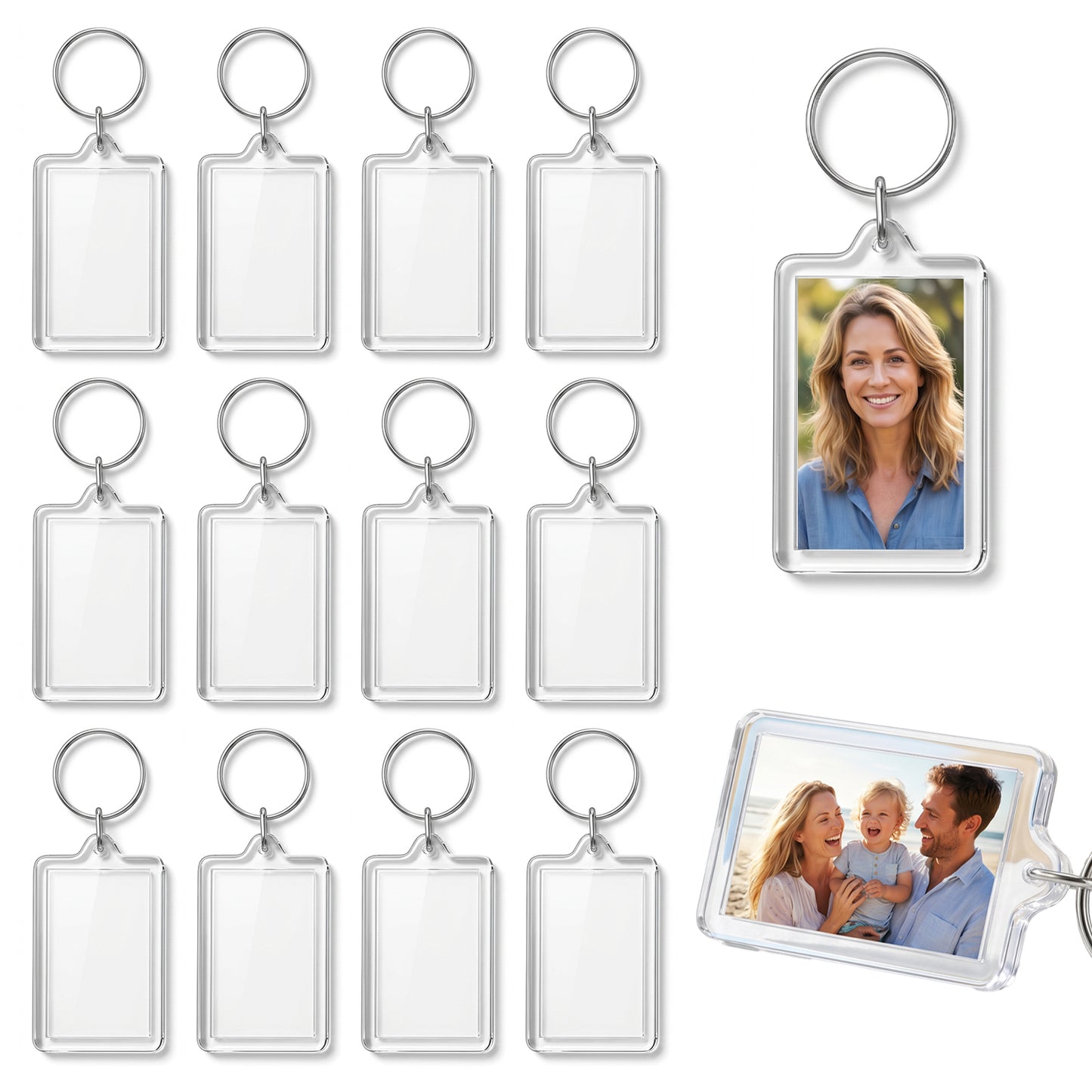 JJUNW 12 Pcs Photo Keychain, 1.8 x 1.1 in Acrylic Clear Picture Keychain, Photo Insert Keychain DIY Personalize Favor Graduation Gift