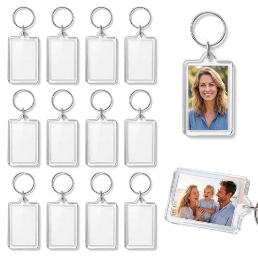 JJUNW 12 Pcs Photo Keychain, 1.8 x 1.1 in Acrylic Clear Picture Keychain, Photo Insert Keychain DIY Personalize Favor Graduation Gift