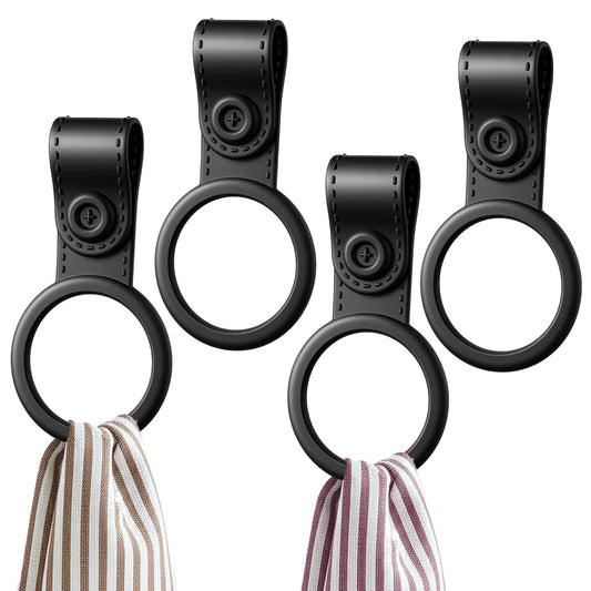 MBAIYO 4 Pack Silicone Kitchen Towel Holder - Adjustable Non-Slip Towel Clips for Oven Handle, Cabinet, Stove & Bathroom Rods Heat Resistant Dish Cloth Towels Clips Holder for Kitchen(Black)