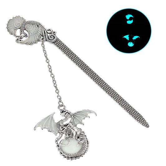 Jeffdad Dragon Bookmark, Fantasy Bookmark Gifts Glow in The Dark, Metal Bookmarks for Book Lovers, Cool Bookmarks Gifts for Women Men(Silver Dragon and Phoenix)