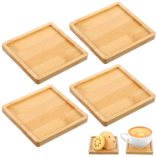 JIEYAO 4 Pcs Bamboo 3.5-inch Coaster, Modern Square Coasters Mug Pads Holder Tray Drinking Coasters Protect Tables and Non-slip for Kinds Cups and Living Room Decor