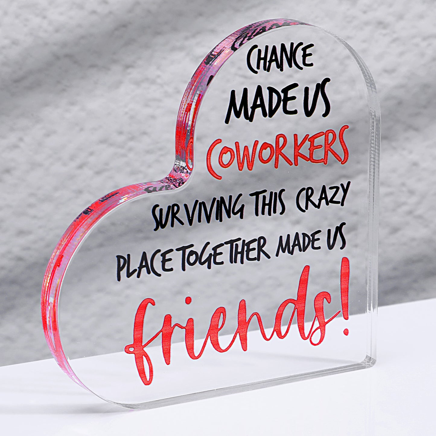 Andibro Funny Coworker Gift, Friendship Heart Acrylic Plaque With Floral Design Office Desk Decor Farewell Retirement Present 3.9x3.9"