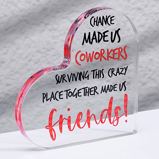 Andibro Funny Coworker Gift, Friendship Heart Acrylic Plaque With Floral Design Office Desk Decor Farewell Retirement Present 3.9x3.9"