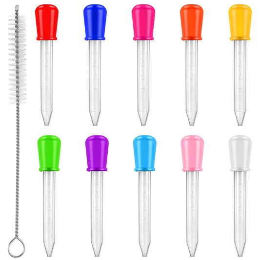 cobee 10 Pcs Silicone Pippets Dropper, 5ML Liquid Droppers Clear Transfer Pipette Dropper with 1 Cleaning Brush Plastic Droppers Pipette for Gummy Mold DIY Crafts
