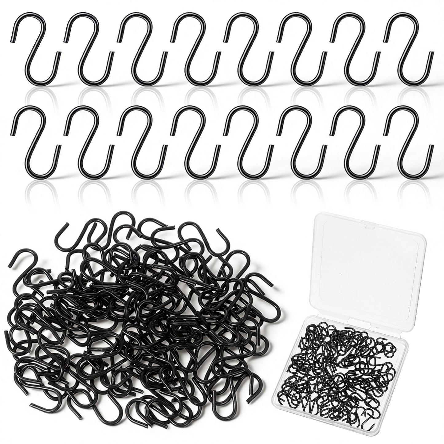 DOPENSPI 100PCS Mini S Hooks, 0.6Inch S-Shaped Hooks Stainless Steel Mini Ornament Hook S Wire Hangers S-Shaped Connectors Black Ornament Hook for Hanging Jewellery Ornaments Small Kitchenware