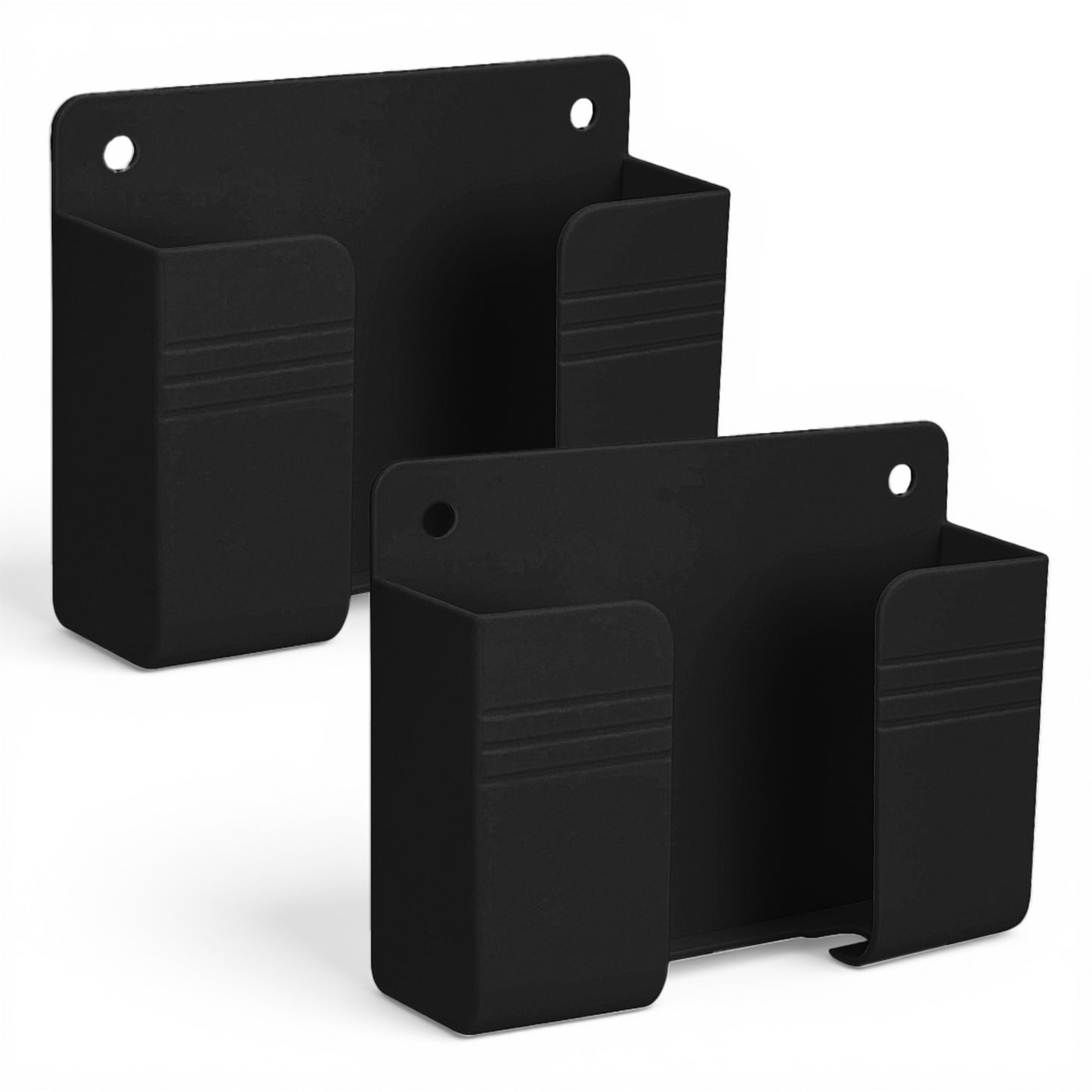 SULIKJHUI 2 Pcs Wall Phone Holder Self Adhesive, Waterproof Shower Phone Holder with Cable Management Hole for Bathroom, Bedroom & Office (Black, 9.5 x 7.5 x 2.5 cm)(Black)