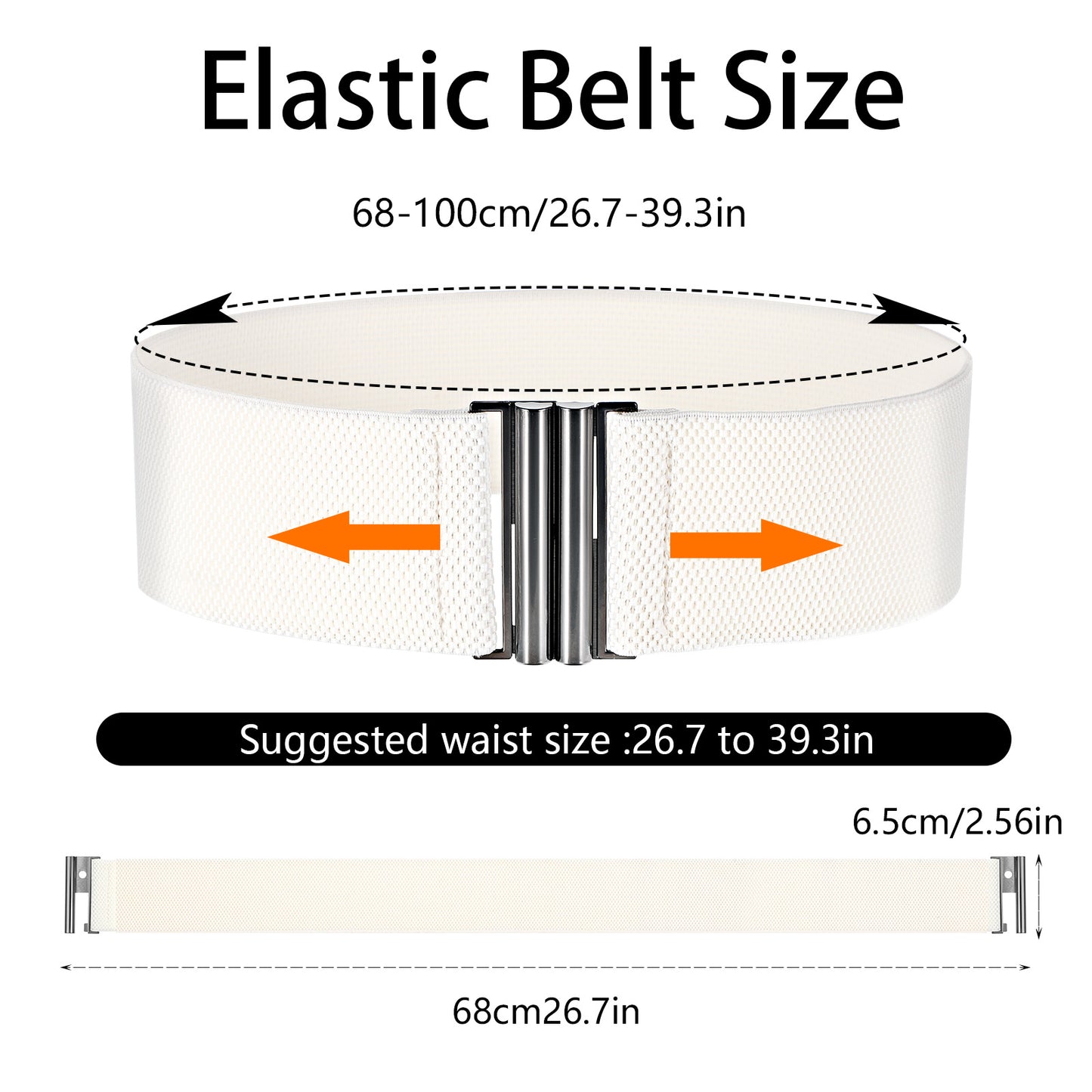 WJIAAA Wide Stretchy Waist Belts for Women,Vintage Elastic Waist Belt for Dresses Adjustable Ladies Waistband with Lock Buckle(white)