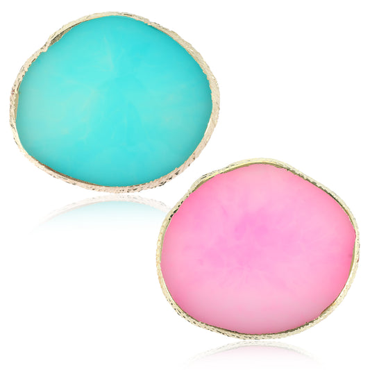 BOHUIZ 2 Pcs Resin Nail Art Palette, Nail Polish Color Mixing Palette Gold Edge Makeup Color Pallet Nails Display Board Mixing Tray for Makeup Nails Art (Pink, Blue)