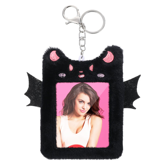 JIEYAO Plush Photocard Holder, Cartoon Cute Bat Card Cover with Keychain Cute Cartoon Plush Photocard Holder Korean Style ID Cards Cover Protective Case Card for Women Office and School Supplies