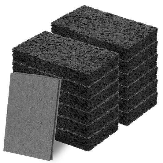 JIEYAO 12 Pack Non-Scratch Scrub Sponges, Compressed Cellulose Sponges, Black Sponge for Dishes Wood Pulp Multi-Purpose Cleaning Sponge for Kitchen Dishes Non-Stick Cookware