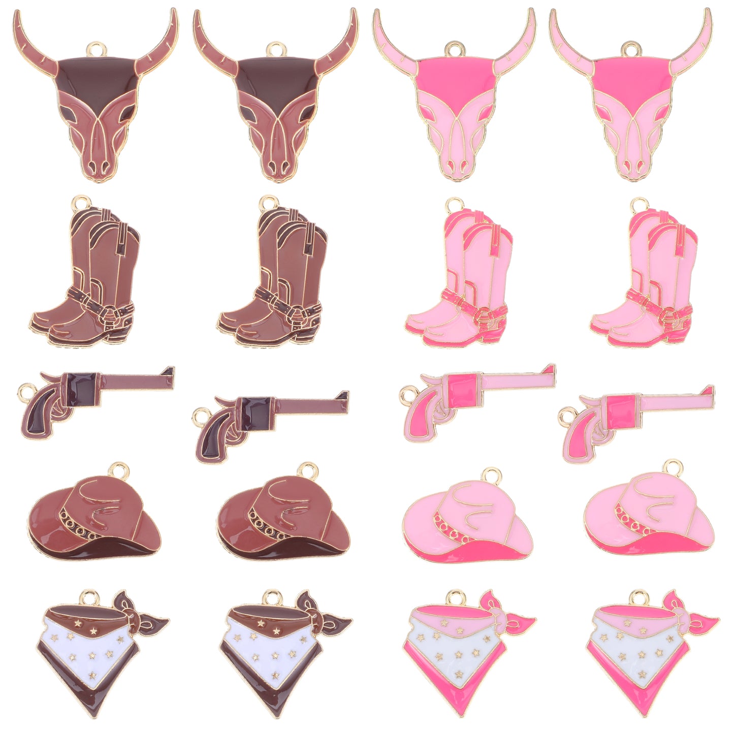 HJZHII Western Cowboy Charms for Jewelry Making, Boot Hat Horse Cactus Trinkets Enamel Charms for Necklace Earrings Bracelet Keychain Pendant DIY Crafts(Pink, Brown)