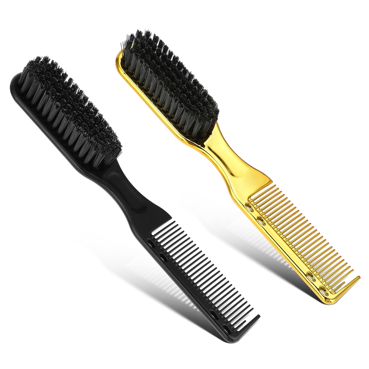 Yuanchu 2Pcs Barber Brushes with Barber Combs, Professional Anti Static Clipper Combs Barber Beard Brush for Men Flat Top Comb Hair Styling Brush Tool Barber Supplies Accessories(Gold+Black)