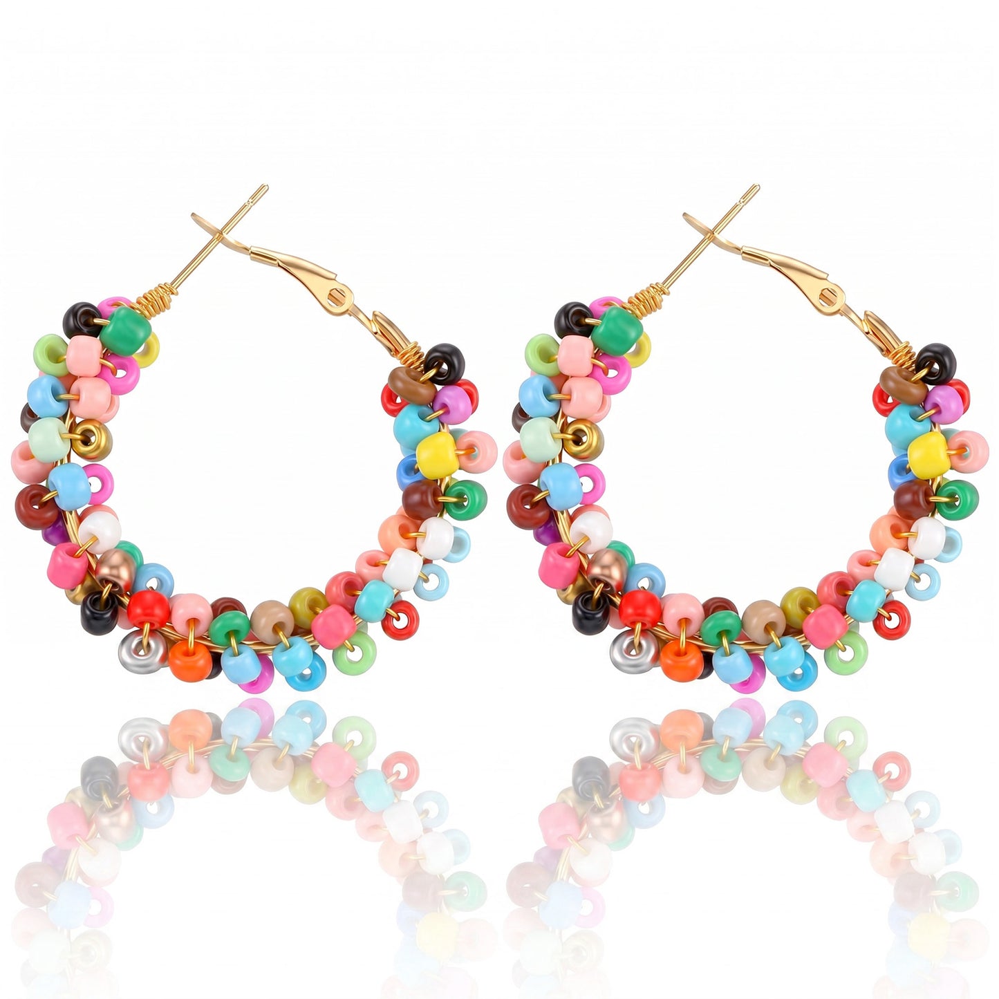 Yuanchu Colorful Beaded Hoop Earrings, Boho Flower Neon Earrings for Women