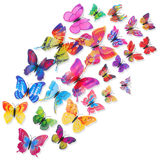 AOZUO 24PCS Butterfly Wall Stickers, Colorful 3D Magnets Butterfly Wall Decals Double Layer Butterfly Wall Decor Removable DIY Wall Butterfly Stickers for Home Classroom Nursery Decor