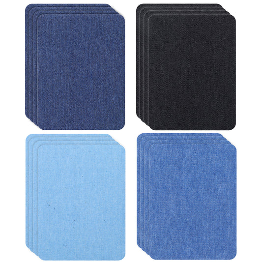 IANFAN 16 Pcs Iron on Patches for Clothing, Denim Patches for Jeans Repair Iron-on Fabric Patch 4.9 x 3.7 Inch Ironon Patch Jean Repair Kit for Pants Denim Shirts Clothes (4 Colors)