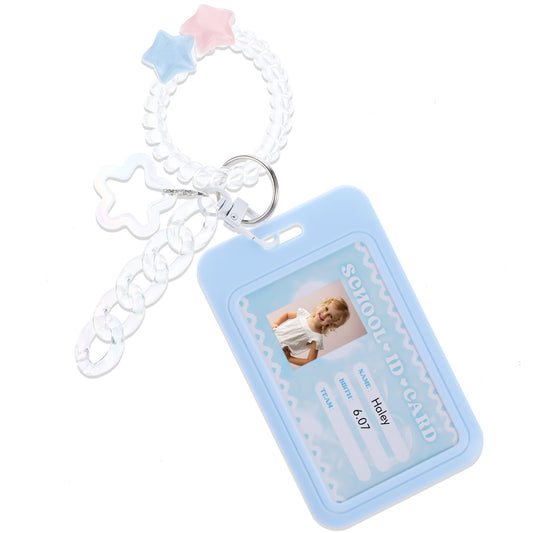 Amaxiu 3 Inch Acrylic Kpop Photocard Holder, Photocard Display Frame Kpop Photocard Stand Kpop Photocard Organizer with Keychain Love Heart Pendant for Tabletop Decor(Blue1)