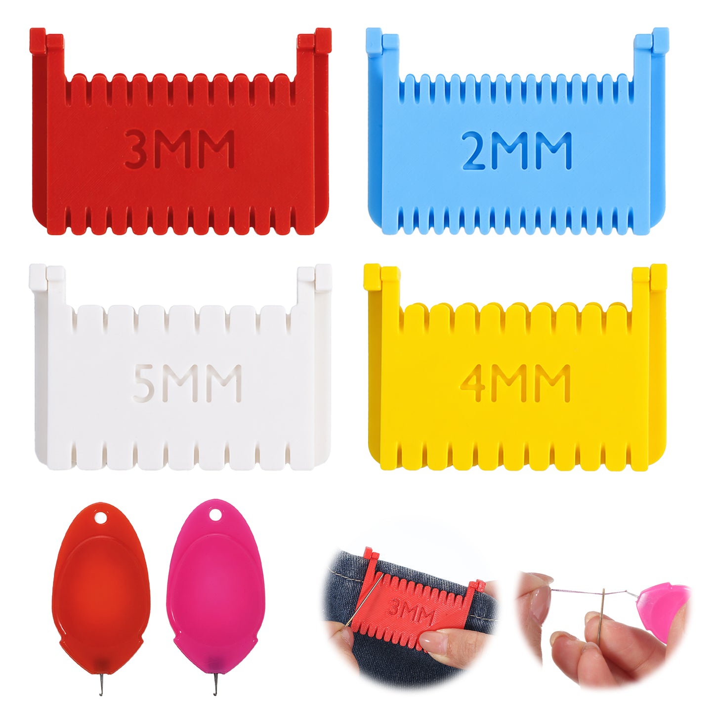 SULIKJHUI 6Pcs Clip-On Sewing Ruler Set, Hand Sewing Guide, 2/3/4mm Clip-On Sewings Ruler, Edge Stitch Lock Gauge with Needle Threader, Plastic Quilting Templates for Patchwork & Embroidery