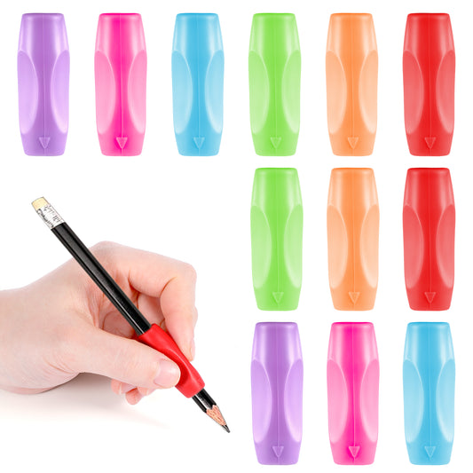 HJZHII 12PCS Silicone Pen Grip with 3 Concaves, Multicolour Comfort Pencil Grips Ergonomic Writing Aid for Adult Student Writing Drawing Stylus