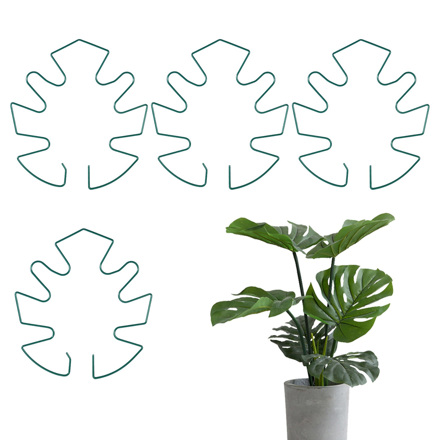 SULIKJHUI 4 Pcs Monstera Trellis, Iron Monstera Plant Support with Bamboo Clamp, 6.5x5.5 Inch Plant Stakes for Indoor Plants, Sturdy Metal Frame for Climbing & Thriving Growth (Green)