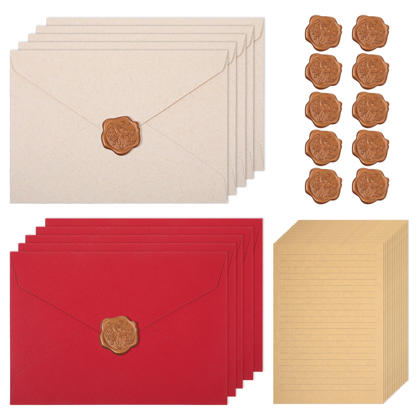DOPENSPI 35 Pcs 6.4x4.5 Inch Vintage Stationery Set with Envelopes, Cute Stationery Letter Envelop Paper Includes 10 Envelopes 15 A5 Writing Paper with 10 Pcs Gold Seal Sti