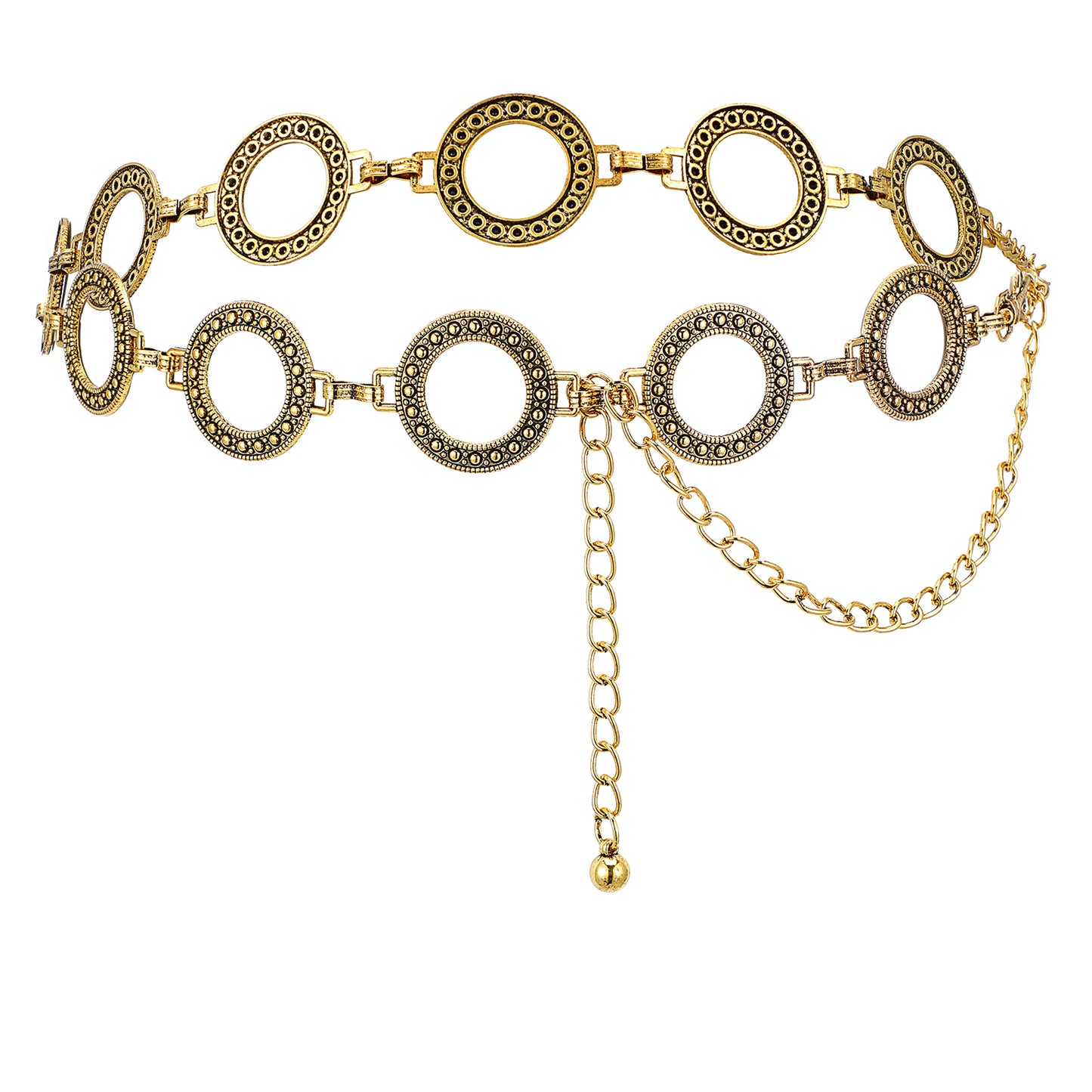 JIEYAO Gold O-Ring Chain Belts for Women, Metal Link Body Chain Belt Circle Waist Chain Belt Country Concert Outfit for Dress