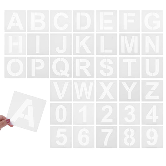 Molain Alphabet Letter Stencils, 36 Pieces Reusable Plastic Letter and Number templates Stencils for Painting on Wood, Glass, Canvas, Fabric, Wall, Rock, Chalkboard (5 Inch)