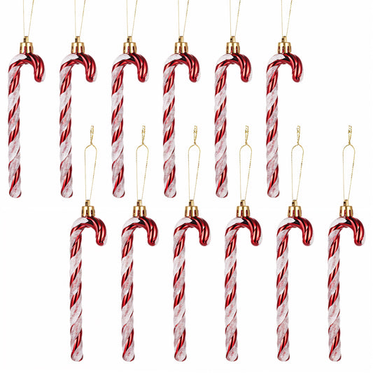 Andibro 12 Pcs Christmas Glitter Candy Cane Ornaments, 14 cm Candy Canes Hanging Decorations, Red Xmas Tree Decor Santa Plastic Crutch Pendant for Holiday Party Crafts Decoration Favors