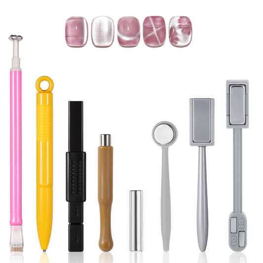 Andibro 8Pcs Nail Magnet Tool Set Double-Head Flower Design Nail Magnet Pens Magnet Stick 3D Magnetic Cat Eye Gel Polish Nail Artfor DIY 3d Magnetic, Salon, Studio or Home