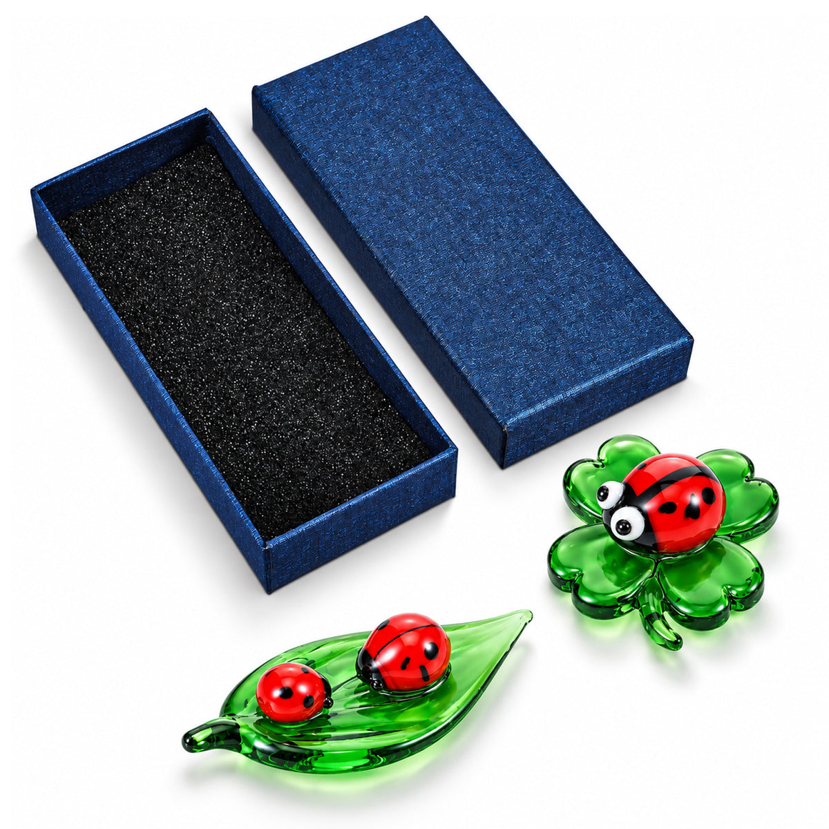 YUXMU 2 Pcs Ladybug Decor, Mini Glass Figurines, Crystal Insect Statue