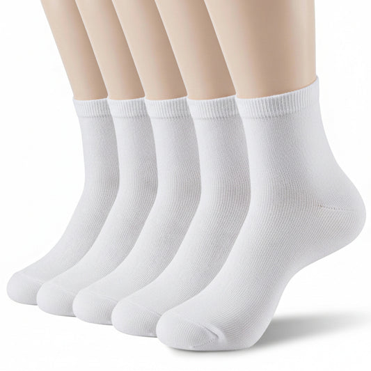 Molain Men's White Cotton Socks, 5 Pairs Breathable Comfortable Dress Ankle Socks for Business Office Casual, Size UK 6-10
