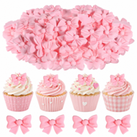 HJZHII 50Pcs Pink Bow Cupcake Toppers, Bowknot Cupcake Toppers Bowknot Birthday Cake Decorations for Theme Parties Bridal Engagement Wedding Baby Showers Birthday Party (Not Edible)