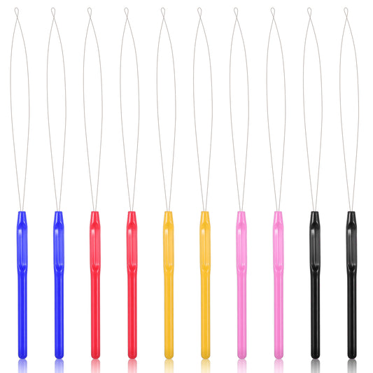 AOZUO 10 Pcs Hair Extension Loop Needle, Nano Beads Hair Extensions Threader Pulling Hook Tool Micro Loop Nano Beads Device Hair Extension Threader for Hair Feather Extensions(Multicolor)
