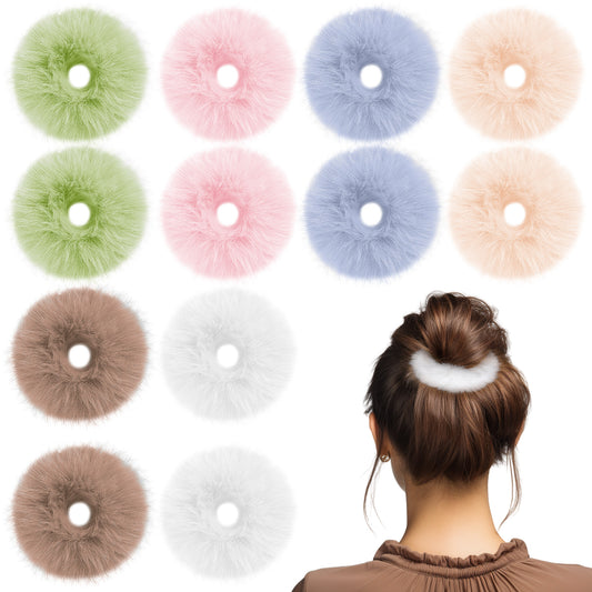 BOHUIZ 12 Pcs Fuzzy Scrunchies for Women, Elastic Soft Pom Pom Hair Ties Fluffy Hair Scrunchies Bobbles Ponytail Holders for Women Hairstyle Accessories 6 Colors