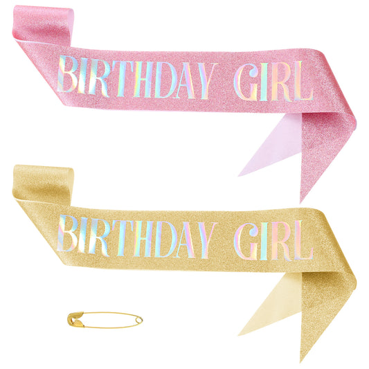Cobee 2Pcs Birthday Girl Sash, Glitter Birthday Sash, Soft Satin Birthdays Sashs for Girls Happy Birth days Sashs for Women, Happy Birth days Decorations for Party Favors Supplies