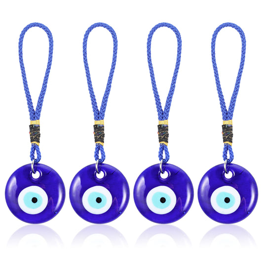 HJZHII 4 Pcs Blue Evil Eye Glass Hanging Pendant, Evil Eye Car Hanging Ornament Glass Blue Eyes Decor Car Accessories Eyes Charm for Good Luck Protection Wedding Party Christmas Favors Gift