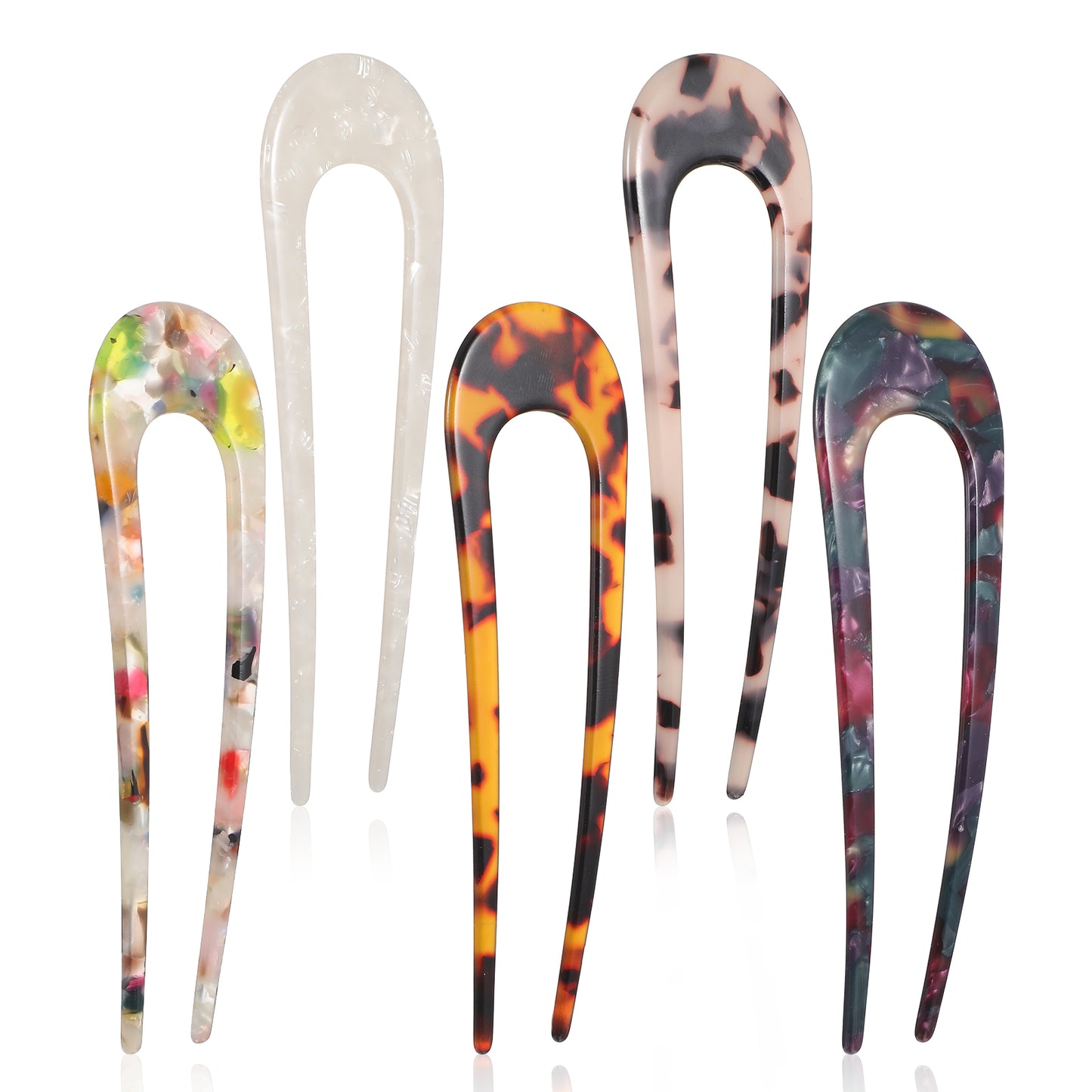 HJZHII 5 Pcs French Hair Pins, Delicate French Twist Pins U-Shaped Acetate Chignon Pin Fork Updo Chignon HairPins 2 Prong Hairs Sticks for Women Hair Styling Accessories