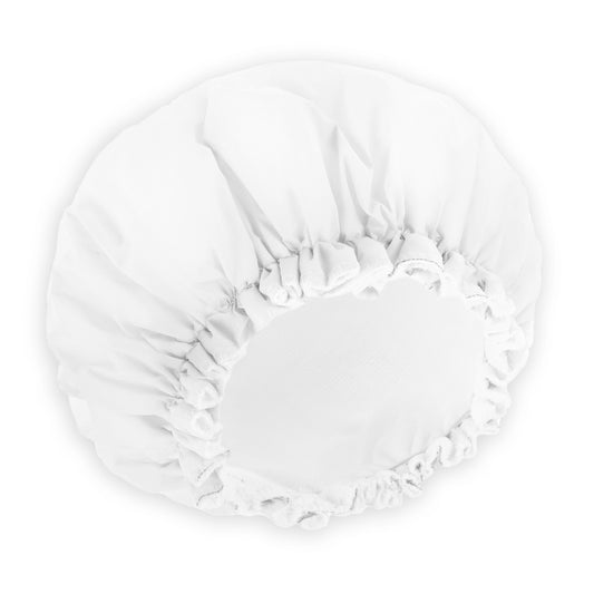 JIYIN Reusable Shower Caps for Women, Terry Cloth Lined Shower Cap Double Layer Reusable Bath Cap Waterproof Elastic Band Hair Cap for All Hair Lengths for Women Spa Home Salon Use(White)