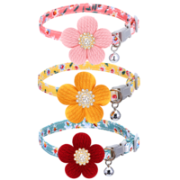 DOPENSPI 3PCS Small Dog Collar with Flower, Girl Dog Collars Adjustable Cute Puppy Collars with Bell Floral DogCollar for Small Dogs for Girl Female Dogs Cats