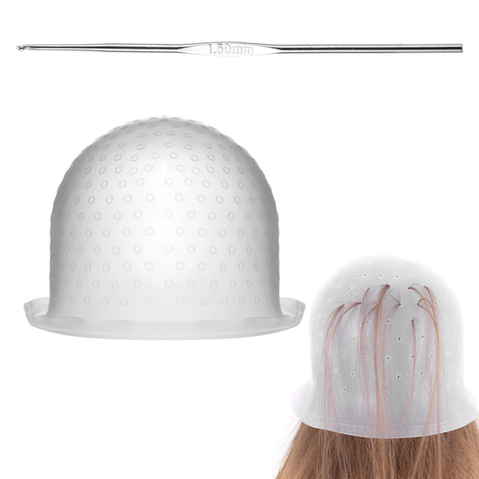 cobee 1 Pc Hair Highlight Cap, Punch-free Hair Dyeing Cap with Hook Highlight Cap, Professional Reusable Silicone Hair Dyeing Tools for Hair Salon Dyeing Tools for Unisex(White)