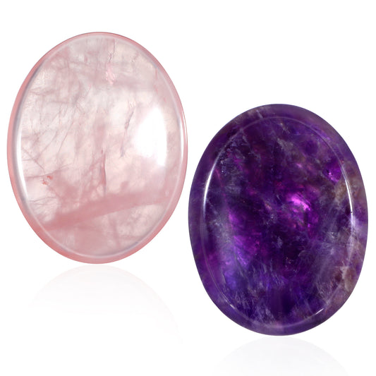 HJZHII 2PCS Thumb Worry Stone for Anxiety Crystals, Hand Carved Oval Amethyst Crystals Sets Decorative Natural Stone Meditation Reiki Palm Stone Meditation Crystal