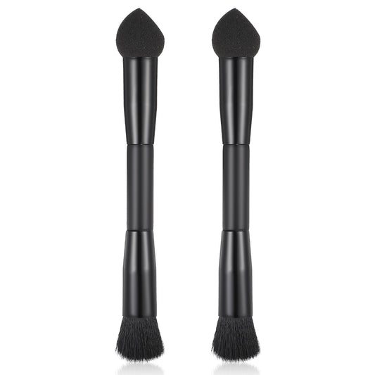 MBAIYO 2 Pcs Dual Ended Hairline Brushes, Root Concealer Brush Set with Sponge Tip and Soft Bristles for Covering Hair Root Touch Up Contouring Blending