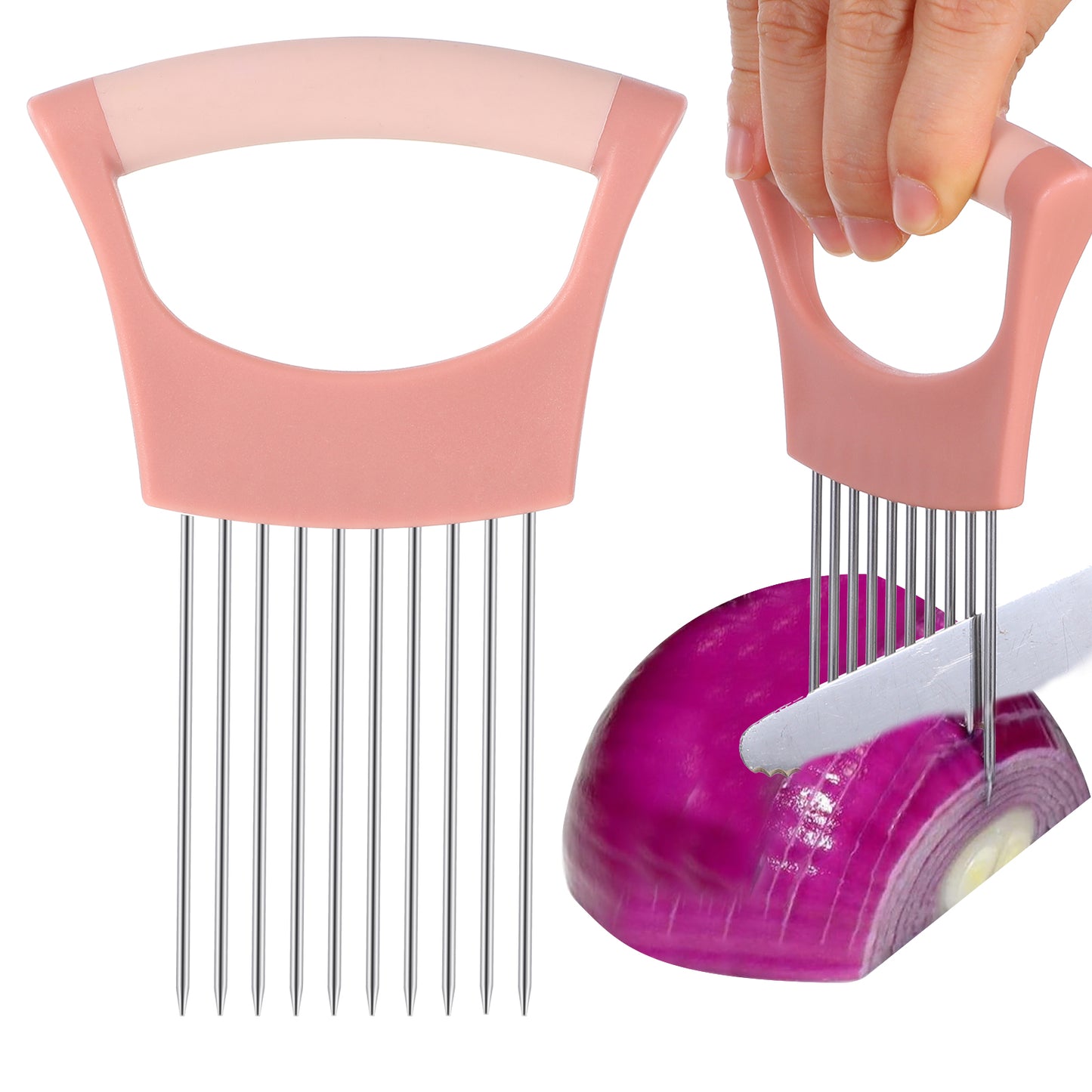 Yuanchu Onion Slicer, Stainless Steel Onion Cutter for Slicing Storage Onions Vegetable Chopper Tomato Slicer for Tomato Eggs Fruit Vegetables Kitchen Gadgets Salad Chopper(Pink)