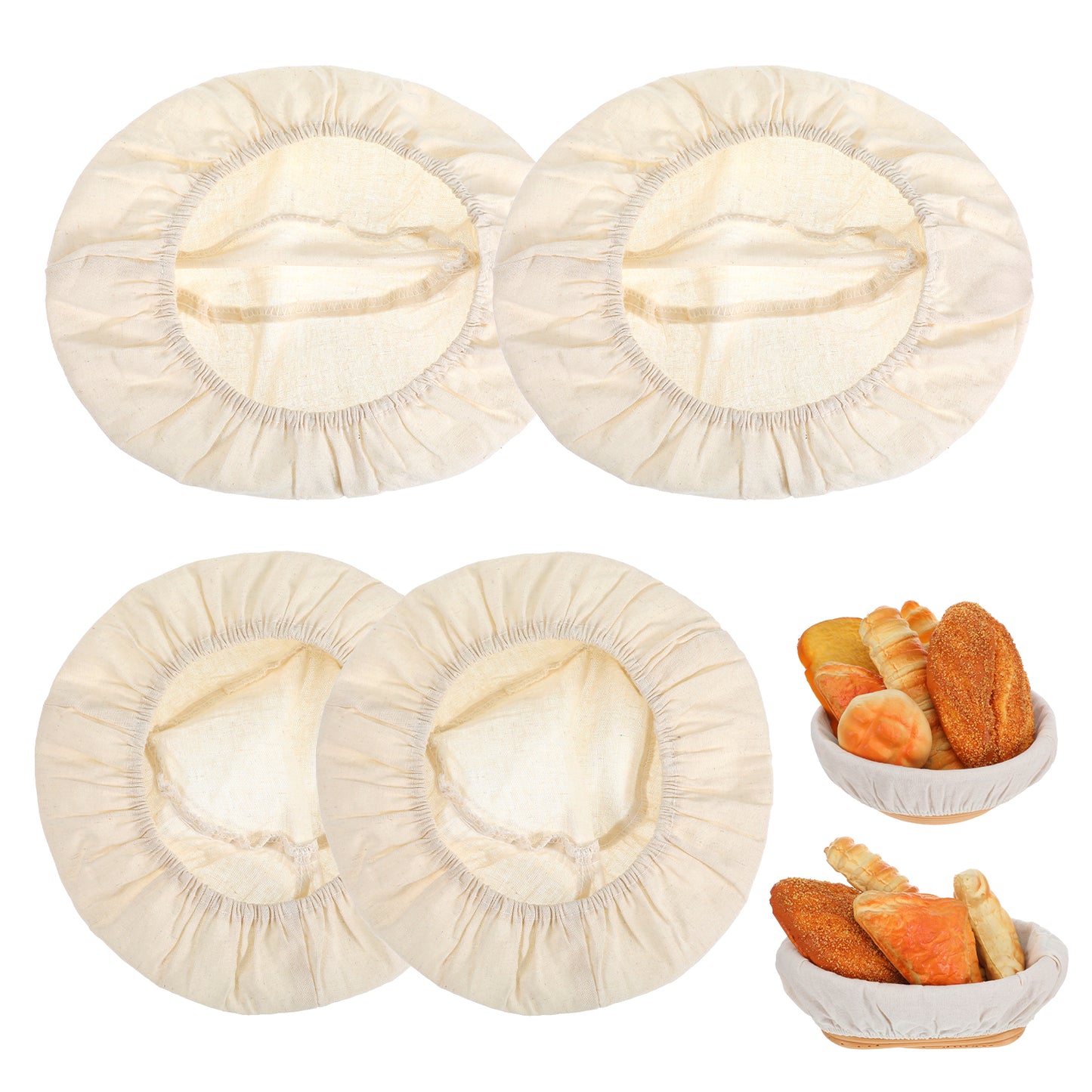 Molain 4 Pcs Cotton Bread Proofing Basket Liners, Banneton Cloth Covers for Sourdough BakingDough Basket Covers for Home Bakery about 10 Inch